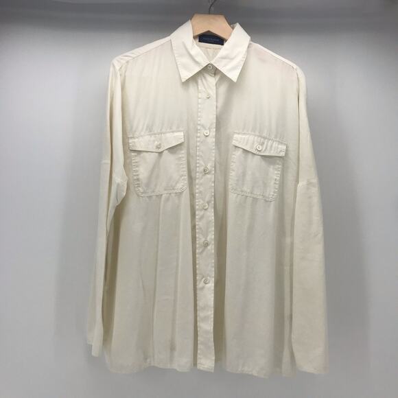 Piazza Sempione Button Down Shirt Womens 6 Italian 42 Ivory  Long Sleeve AS IS - Picture 1 of 12